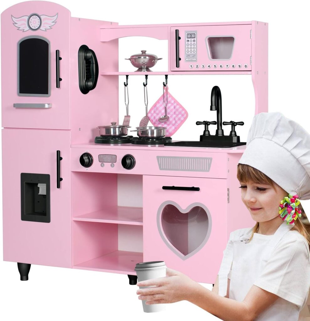 Adorable Pink Wooden Toy Kitchen Set by TaoHFE