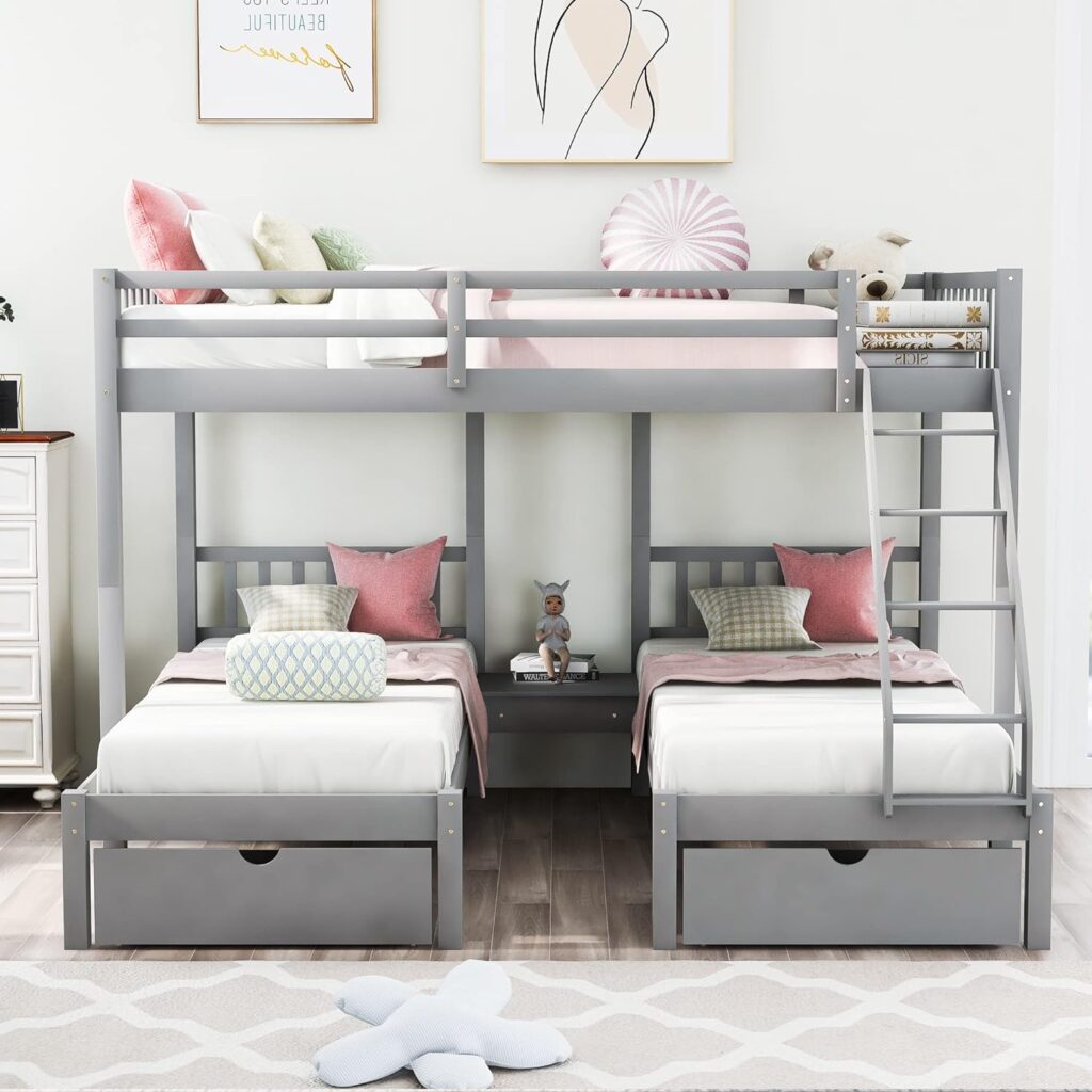 Bunk Bed with Drawer and Guardrail