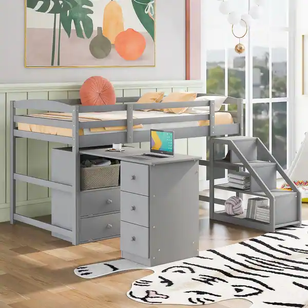 Glorhome Twin Size Loft Bed and Desk