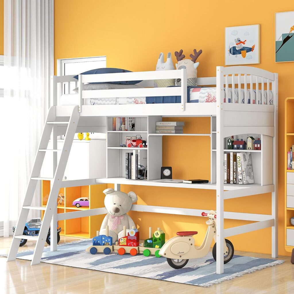 Harper and Bright Designs Twin Loft Bed with Desk