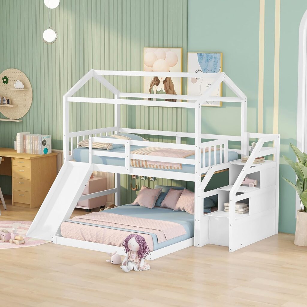 Pinewood House Design Bunk Beds with Staircase and Slide