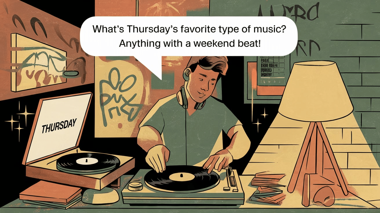 What’s Thursday’s favorite type of music?Anything with a weekend beat!