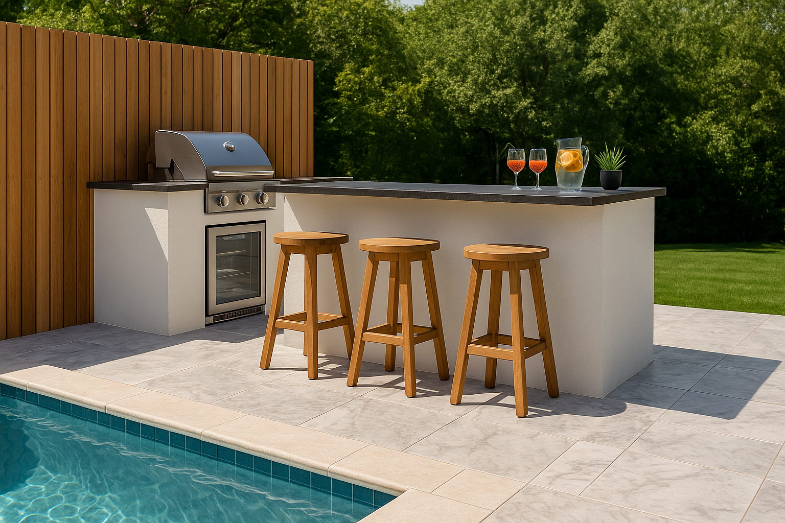 A bar stools next to a pool
AI-generated content may be incorrect.