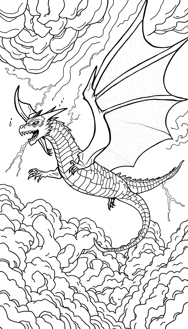Dragon Flying Through the Stormy Clouds