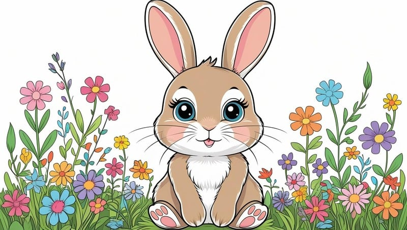 Cute Bunny Coloring Page Free PDF
