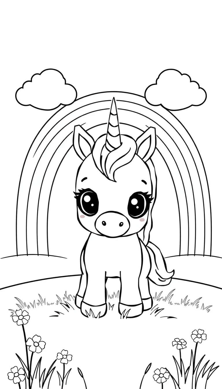 Cute_Unicorn_with_Rainbow_and_Flowers