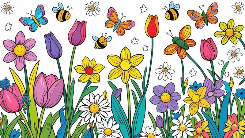 Easy Spring Coloring Pages Free PDF