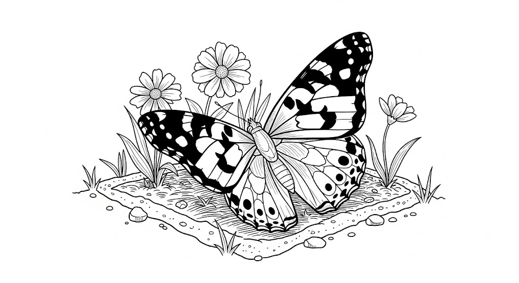 Painted_Lady_Butterfly_with_Petal-Shaped_Wings_in_a_Garden_Bed